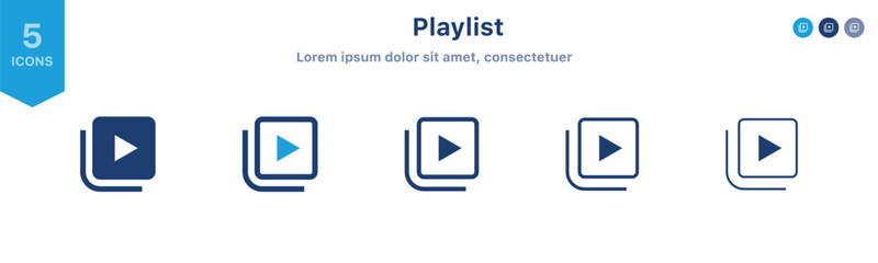 Leinwandbilder - Playlist icon vector. Watch later app sign ; save videos icon - Play button icon vector set. play video audio icon media player symbols in flat style