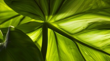 Canvas Print - Intimate view of heartleaf philodendron, soft morning light, macro lens, smooth leaf surfaces, detailed veins. 