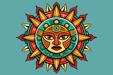 Wall Mural - Mexican sun Mayan art vector illustration