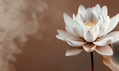 Wall Mural - Lotus white light with pearls on a sparkly background. Close-up of a water lily flower with buds .Image for wedding invitations, packages, and cards. 3D rendering.