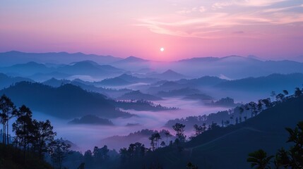 Beautiful sunrise over the mountain range at the west of thailand AI generated
