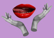 © New Africa - Female lips and hands on violet background, stylish art collage