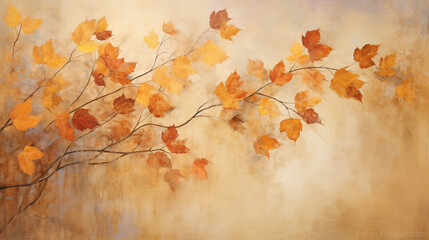 Canvas Print - Autumn Branch with Vibrant Leaves