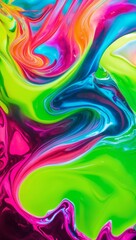 Canvas Print - An abstract painting of swirling liquid paint with colors of green, blue, red, and pink