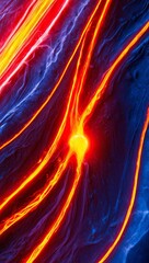 Sticker - A close-up abstract image of a vibrant orange and blue liquid flowing, with a bright orange glow in the center