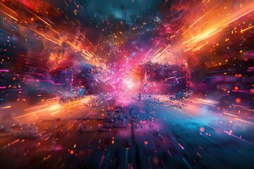 Wall Mural - a colorful explosion in space with a bright orange and blue background