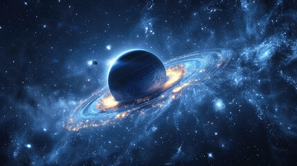 Stunning Cosmic Scene of a Planet with Rings in a Star-Filled Galaxy