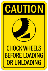 Wall Mural - Chock wheels warning sign chock wheels before loading or unloading