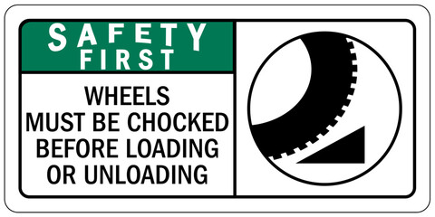 Canvas Print - Chock wheels warning sign wheels must be chocked before loading or unloading