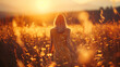 © Justin - Woman walking in field of flowers at sunset enjoying nature