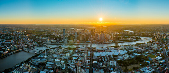 Sunrise aerial photo of Brisbane including Southbank