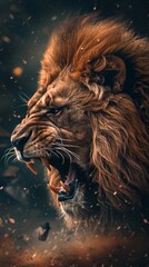 Wall Mural - Roaring Lion with Fiery Mane. Generative ai