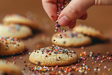 Wall Mural - Close-up of adding sprinkles to cookies