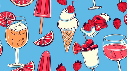 Wall Mural - Summertime Treats Seamless Pattern