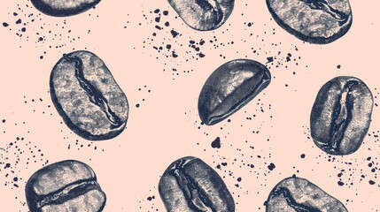 Wall Mural - Coffee Bean Scattered on Peach Background