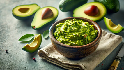 Wall Mural - bowl of guacamole with avocado.