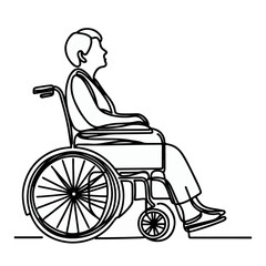 continuous single line drawing of old women in wheelchair, wheelchair line art, line art vector illustration