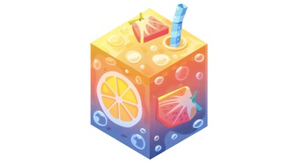 Wall Mural - Cube of Fresh Orange and Strawberry Juice