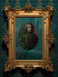 © Kitty - A gold antique frame with an old photo of a handsome and elegant young man in a dark green tartan patterned shirt