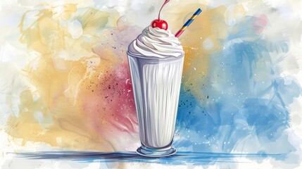 Wall Mural - Milkshake with Whipped Cream and a Cherry