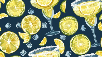 Wall Mural - Margarita Cocktail Seamless Pattern with Lime and Ice