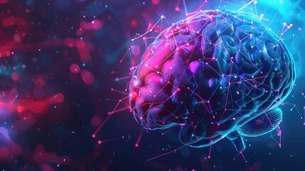 Wall Mural - A banner showcasing a high-tech AI brain with vibrant neural connections and futuristic elements, highlighting AI research.