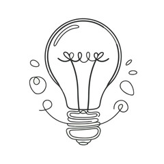 Light bulb continuous line art, Light bulb line art, Concept of idea emergence