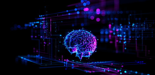 digital brain hologram hud. artificial intelligence ai machine deep learning. business technology in