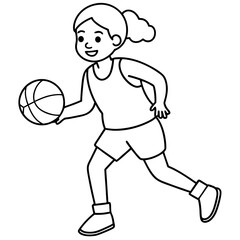 Female cute child soccer football player line art vector.