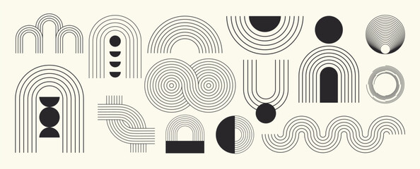 Wall Mural - hand drawn abstract minimal element mid century vector set. aesthetic contemporary stripe line art, 