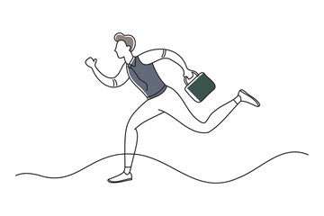 Business person running, doodle continuous line art vector illustration