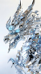 Canvas Print - A close up of a silver dragon on electric blue background