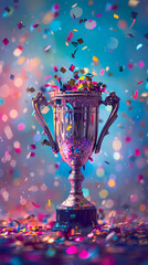 Wall Mural - Winner's trophy covered with confetti