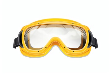 Close-up of yellow protective goggles with clear lenses, isolated on white background. Perfect for safety, sports, and eye protection uses.