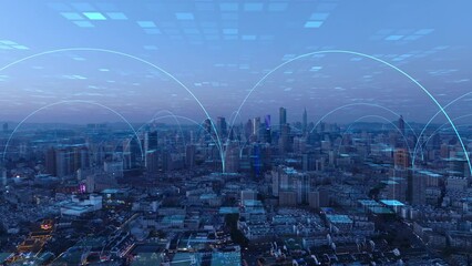 smart Connected city skyline. Futuristic network concept, city Technology
