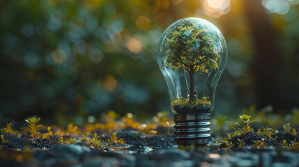 Renewable energy. Tree in lightbulb.