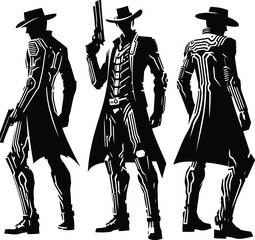 Wall Mural - cowboy silhouete with cyberpunk pattern illustration