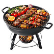 © AI Art Factory - A round outdoor barbecue grill filled with assorted skewers, vegetables, and garnishes transparent background, PNG