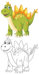 Sticker - Cute dinosaur in color and black-and-white outline