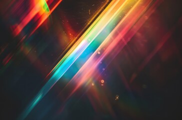 Wall Mural - black background with blurry rainbow prismatic light streaks in the foreground