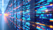 © PixMarket - Computer server room with many servers and a blue light, abstract background