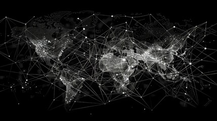 Wall Mural - Global outsourcing map with connections and data exchange, Technology, Monochrome, Infographic style