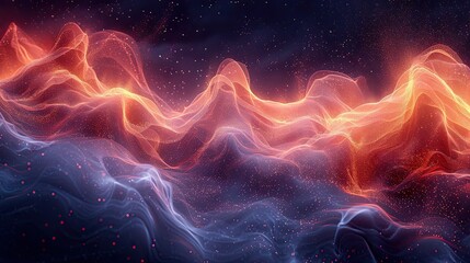 Wall Mural - an animation drawing a wave of data, in the style of light navy and red, dreamlike visuals, intertwined networks, digital art wonders, magewave