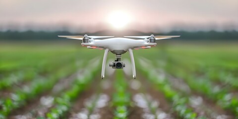 Wall Mural - The intersection of technology and agriculture Drones collecting real-time data for crop analysis. Concept Agricultural Innovation, Drone Technology, Precision Farming, Data Collection, Crop Analysis
