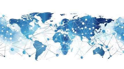 Global network structure with interconnected nodes representing data exchange, Technology, Blue and white hues, Digital illustration