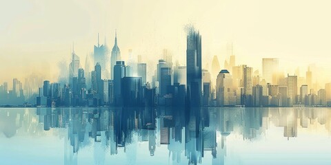 Poster - City skylines from major international cities blended together, showcasing urbanization and the influence of globalization on cityscapes