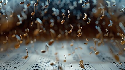 Aufkleber - Musical notes fly out one by one from a standing sheet of music. Generative AI.