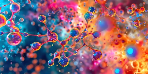 Aufkleber - Abstract molecular structure visualization with vibrant colors, representing the complexity of chemical compounds