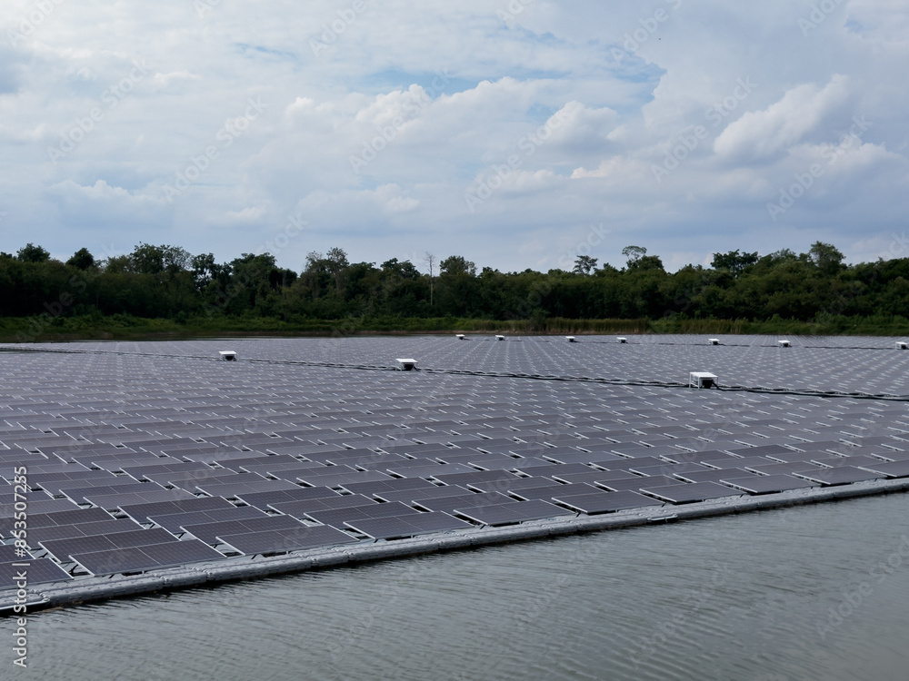 floating solar cell power plant generate the electric on lake Stock ...