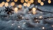 © DEER FLUFFY - Winter holiday background with white lights on a flocked garland.